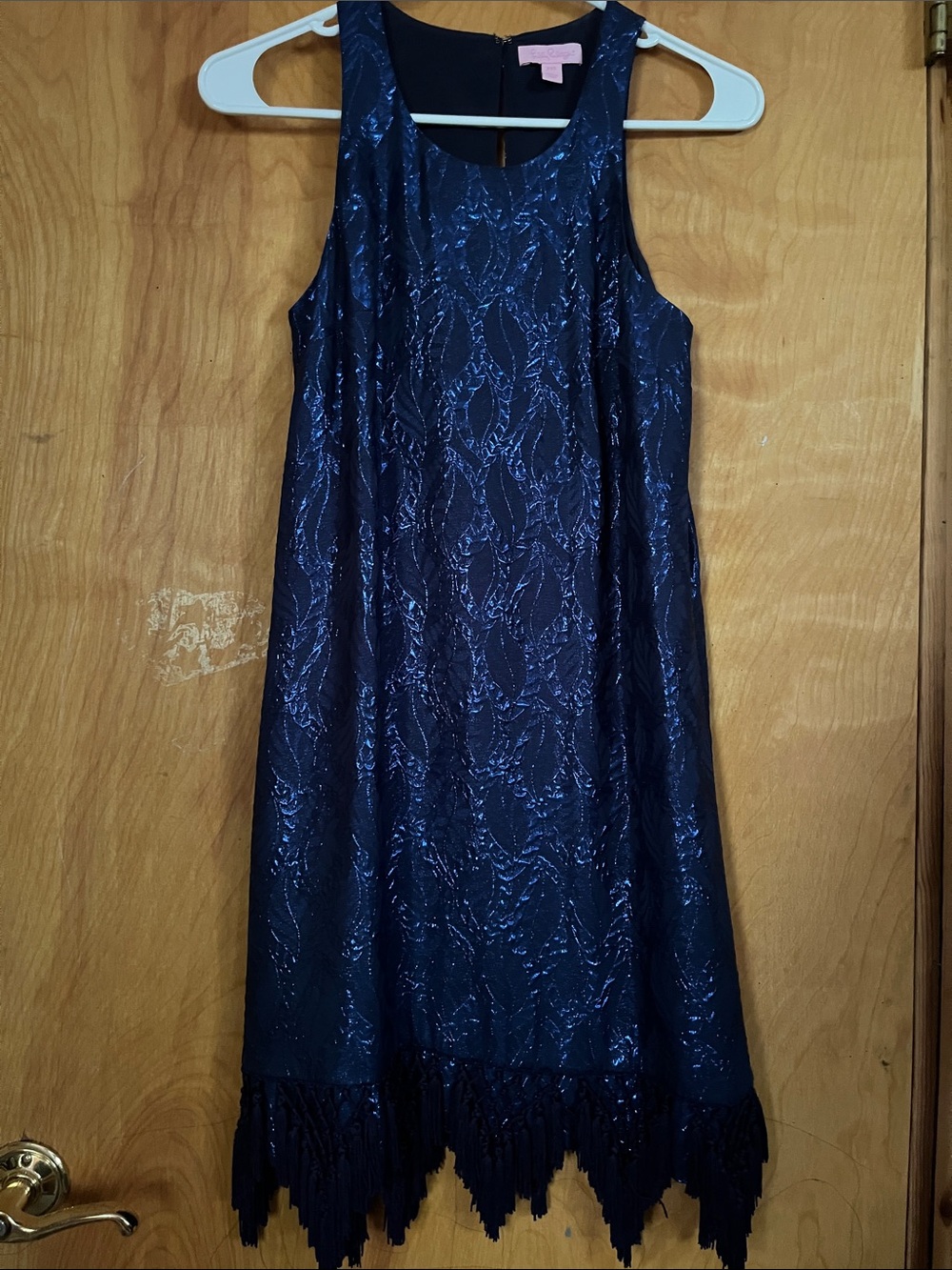 Lilly Pulitzer Navy Sleeveless Fringe-Hem jacquard Dress